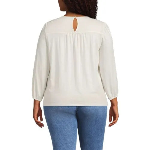 Women's 3/4 Sleeve Eyelet Mix Flowy Top