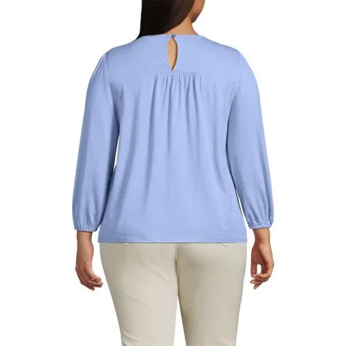 Women's 3/4 Sleeve Eyelet Mix Flowy Top
