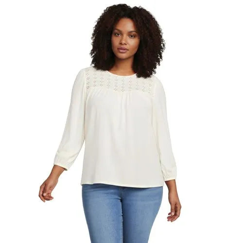 Women's 3/4 Sleeve Eyelet Mix Flowy Top