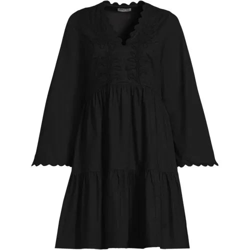 Women's Poplin V-neck Embroidered Dress