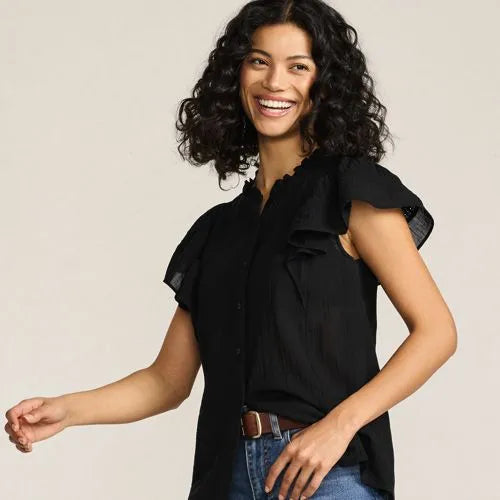 Women's Flutter Sleeve Button Front Blouse