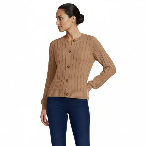 Women's Drifter Classic Cable Crew Neck Cardigan Sweater