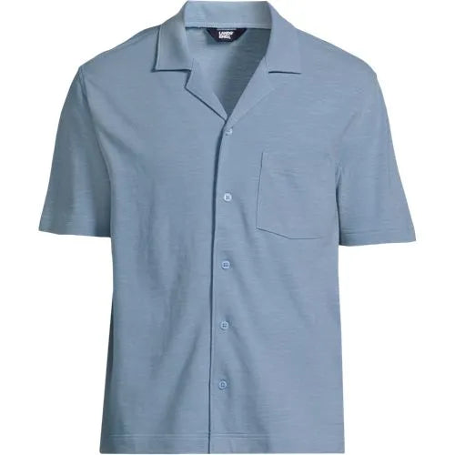 Men's Short Sleeve Cotton Linen Button Through Camp Collar Shirt