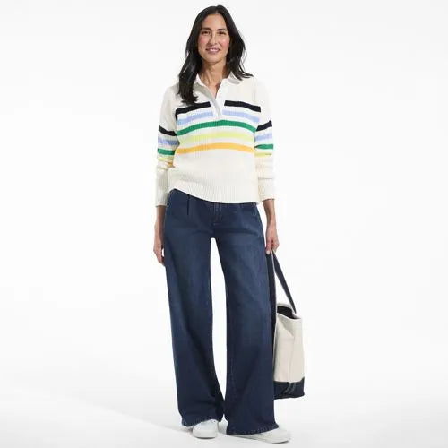 Women's Soft Denim High Rise Pleated Wide Leg Trousers