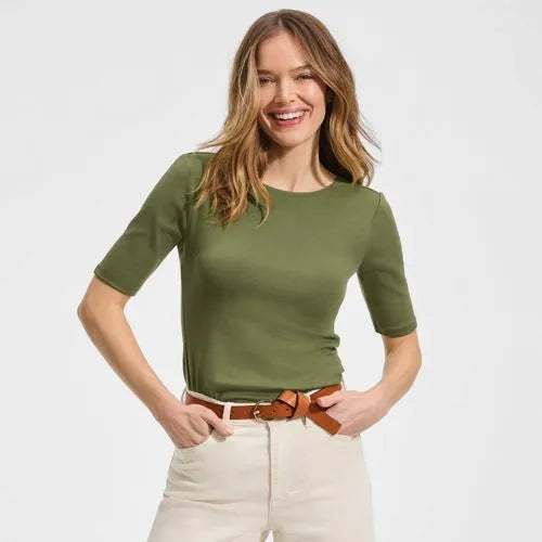 Women's Elbow Sleeve Polished Essentials High Neck Low Back Top