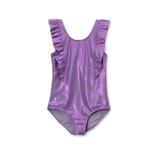 Girls Chlorine Resistant Scoop Neck Ruffle One Piece Swimsuit