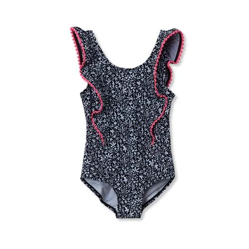 Girls Chlorine Resistant Scoop Neck Ruffle One Piece Swimsuit