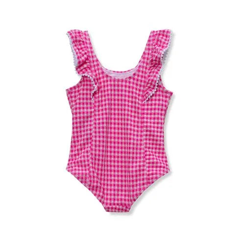 Girls Chlorine Resistant Scoop Neck Ruffle One Piece Swimsuit