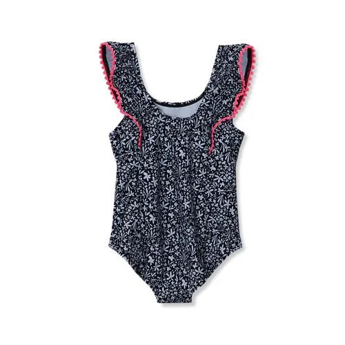 Girls Chlorine Resistant Scoop Neck Ruffle One Piece Swimsuit