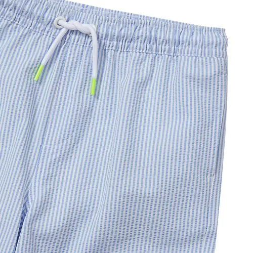 Boys Chlorine Resistant Seersucker Swim Trunks with Mesh Liner
