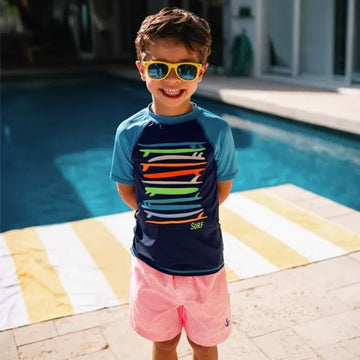 Boys Chlorine Resistant Seersucker Swim Trunks with Mesh Liner