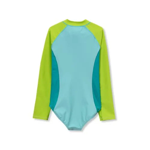 Girls Chlorine Resistant Long Sleeve One Piece Half Zip Swimsuit