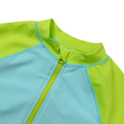 Girls Chlorine Resistant Long Sleeve One Piece Half Zip Swimsuit