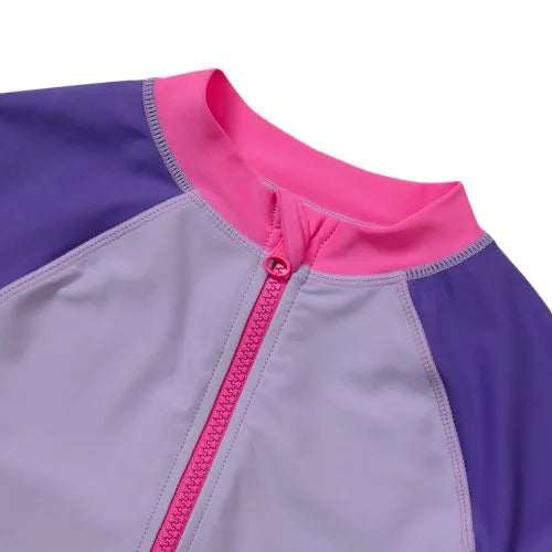 Girls Chlorine Resistant Long Sleeve One Piece Half Zip Swimsuit