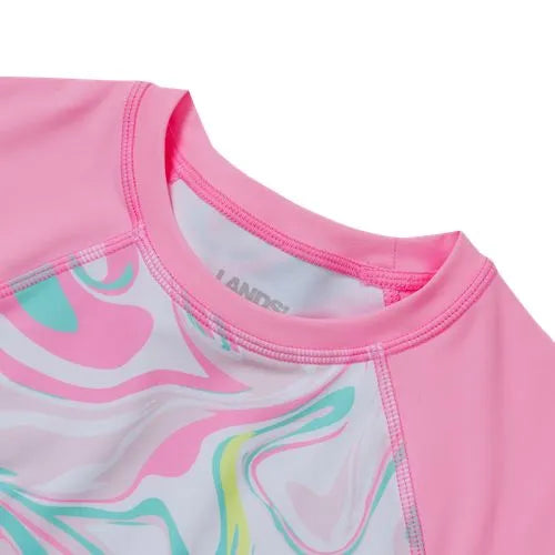 Girls Chlorine Resistant Short Sleeve Rash Guard 3 Piece Swimsuit Set