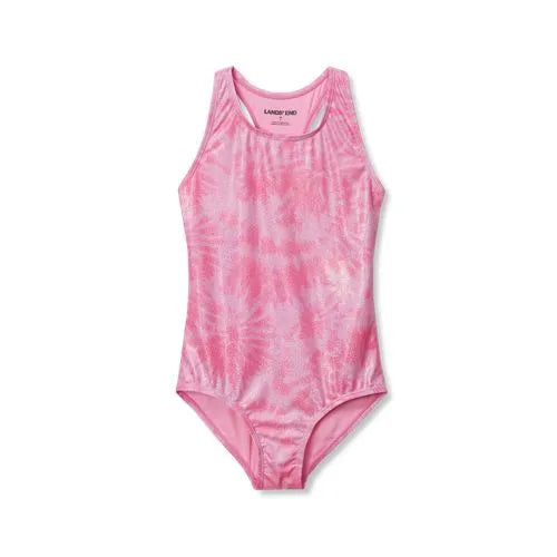 Girls Chlorine Resistant Sporty Hi-Neck Racer Back One Piece Swimsuit