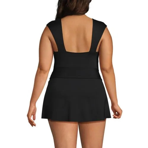 Women's Cap Sleeve Tie Belt Mini Swim Dress