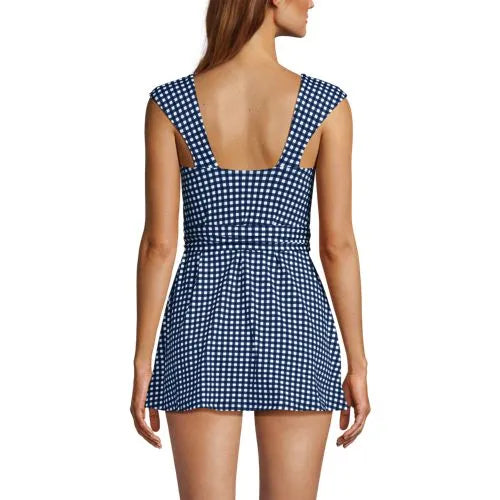 Women's Cap Sleeve Tie Belt Mini Swim Dress