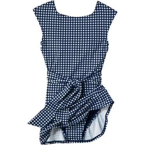 Women's Cap Sleeve Tie Belt Mini Swim Dress