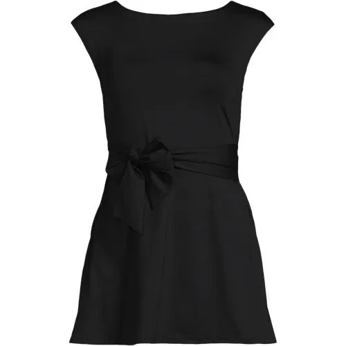 Women's Cap Sleeve Tie Belt Mini Swim Dress
