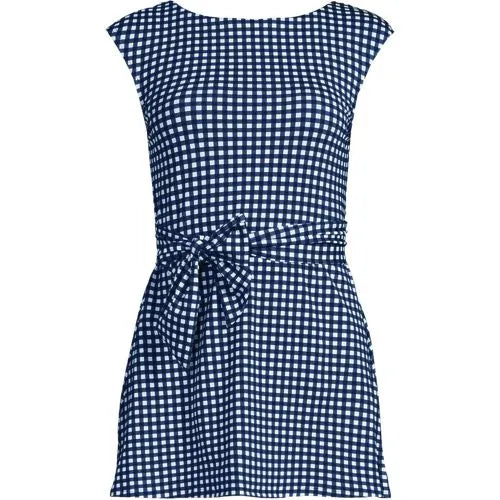 Women's Cap Sleeve Tie Belt Mini Swim Dress