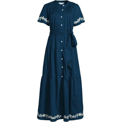 Women's Petite Cotton Voile Button Front Maxi Dress