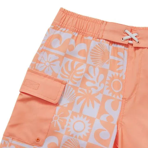 Boys Chlorine Resistant Stretch Printed Hydroliner Board Swim Trunks