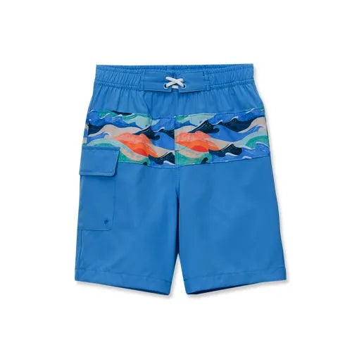 Boys Chlorine Resistant Stretch Print Blocked Hydroliner Board Swim Trunks