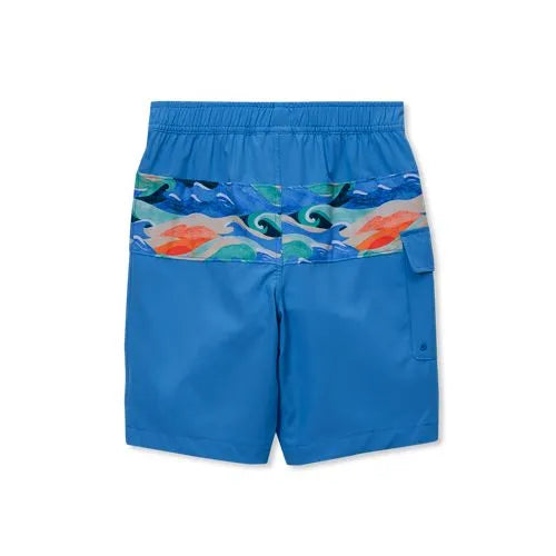 Boys Chlorine Resistant Stretch Print Blocked Hydroliner Board Swim Trunks