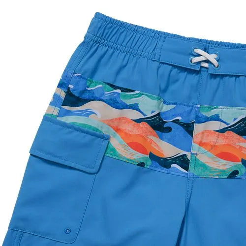 Boys Chlorine Resistant Stretch Print Blocked Hydroliner Board Swim Trunks