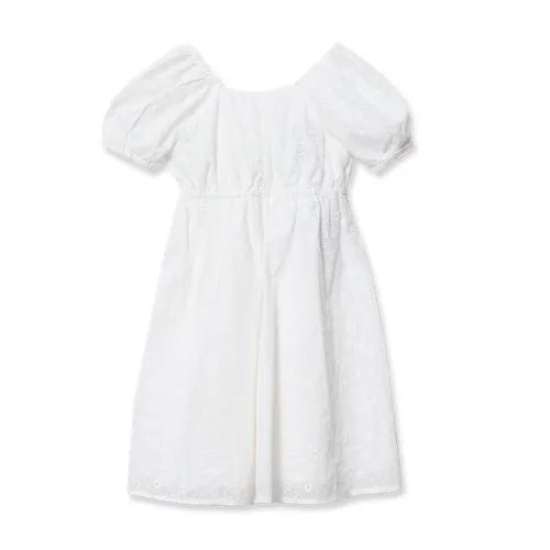 Girls Short Sleeve Eyelet Bow Dress