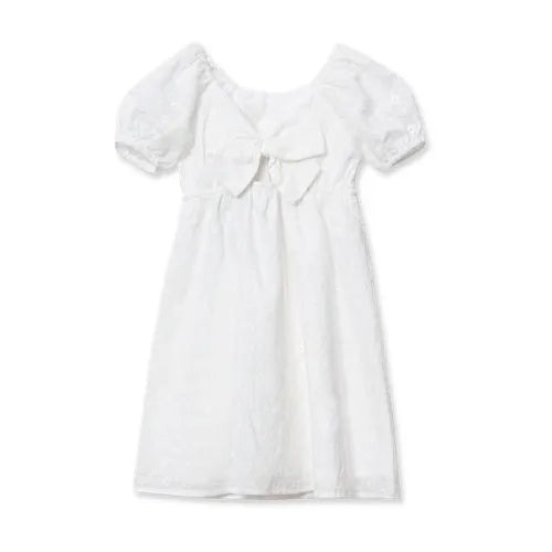 Girls Short Sleeve Eyelet Bow Dress