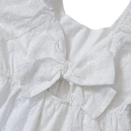 Girls Short Sleeve Eyelet Bow Dress