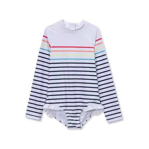 Girls Chlorine Resistant Long Sleeve Ruffle One Piece Swimsuit