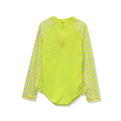 Girls Chlorine Resistant Long Sleeve Ruffle One Piece Swimsuit