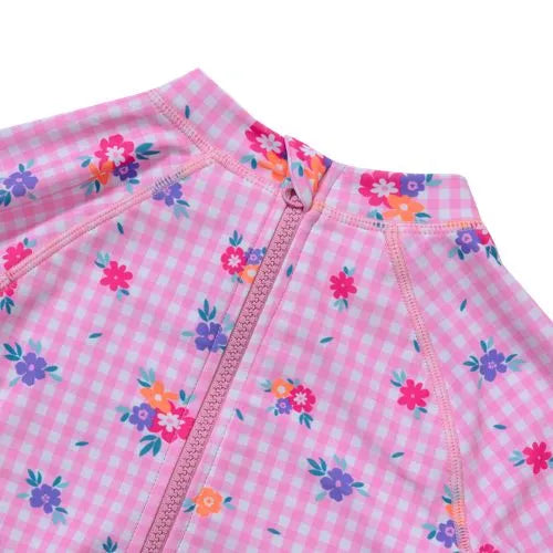 Girls Chlorine Resistant Long Sleeve Ruffle One Piece Swimsuit