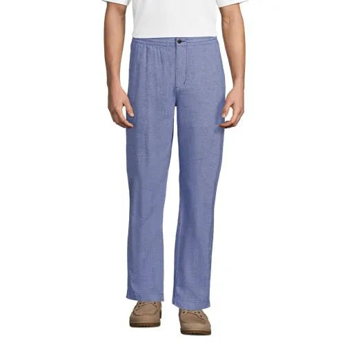 Men's Linen Cotton Elastic Waist Pant