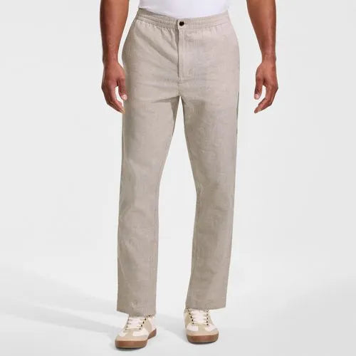 Men's Linen Cotton Elastic Waist Pant