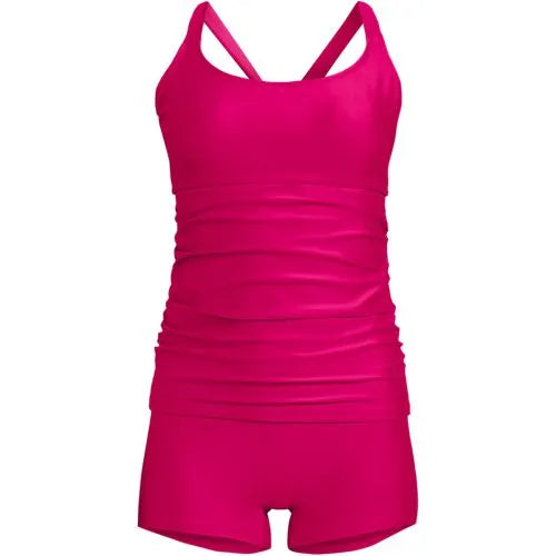 Women's Essential Tie Back Ruched Tankini and Shorts Two Piece Set