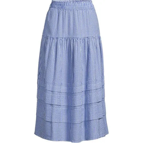 Women's Plus Size Seersucker Pull On Midi Skirt