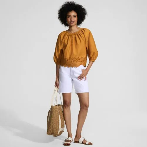 Women's Gathered Eyelet Top