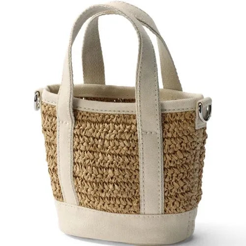 Mini Raffia Open Top Canvas Tote Bag