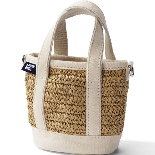 Mini Raffia Open Top Canvas Tote Bag