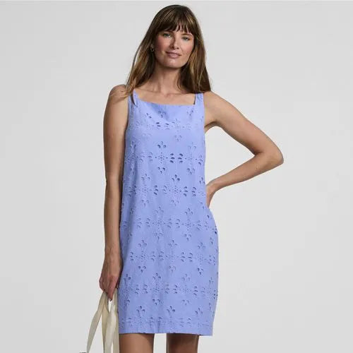 Women's Sleeveless Eyelet Shift Above the Knee Dress