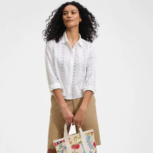 Women's Eyelet Cropped Button Front Shirt