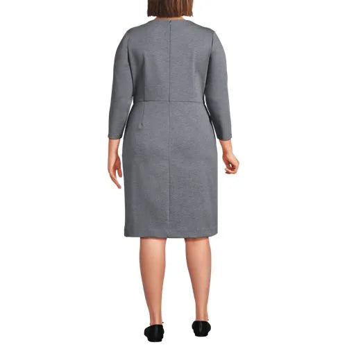 School Uniform Women's Ponte 3/4 Sleeve Vneck Dress