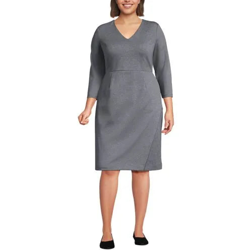 School Uniform Women's Ponte 3/4 Sleeve Vneck Dress