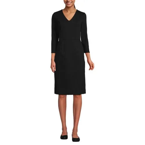School Uniform Women's Ponte 3/4 Sleeve Vneck Dress