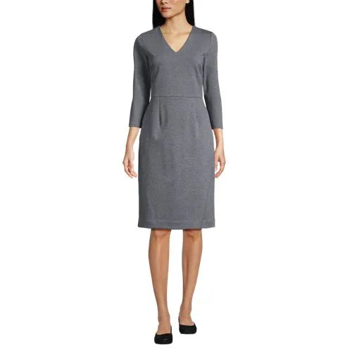 School Uniform Women's Ponte 3/4 Sleeve Vneck Dress