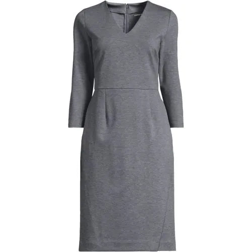 School Uniform Women's Ponte 3/4 Sleeve Vneck Dress
